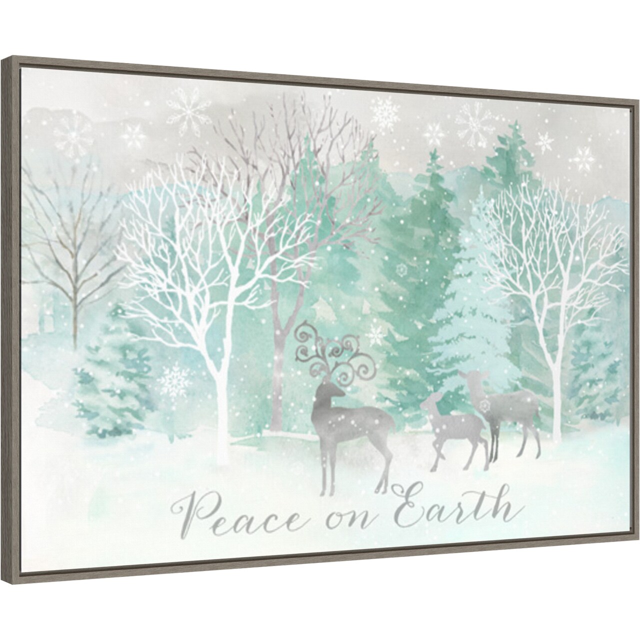 Peace on Earth Silver landscape by Cynthia Coulter 33-in. W x 23-in. H. Canvas Wall Art Print Framed in Grey
